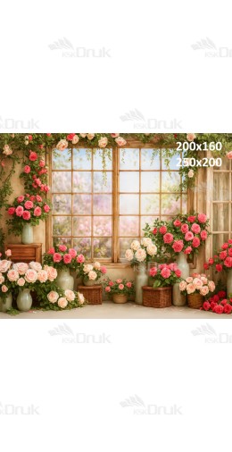 Tło fotograficzne z różami i dużym oknem | 3761